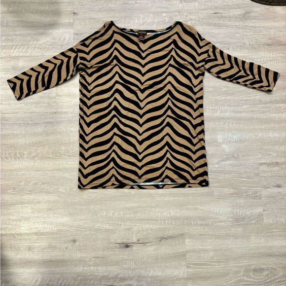 EUC Multiples Black & Camel Animal Print 3/4 Sleeve Knit Tunic Size Small - Picture 1 of 6